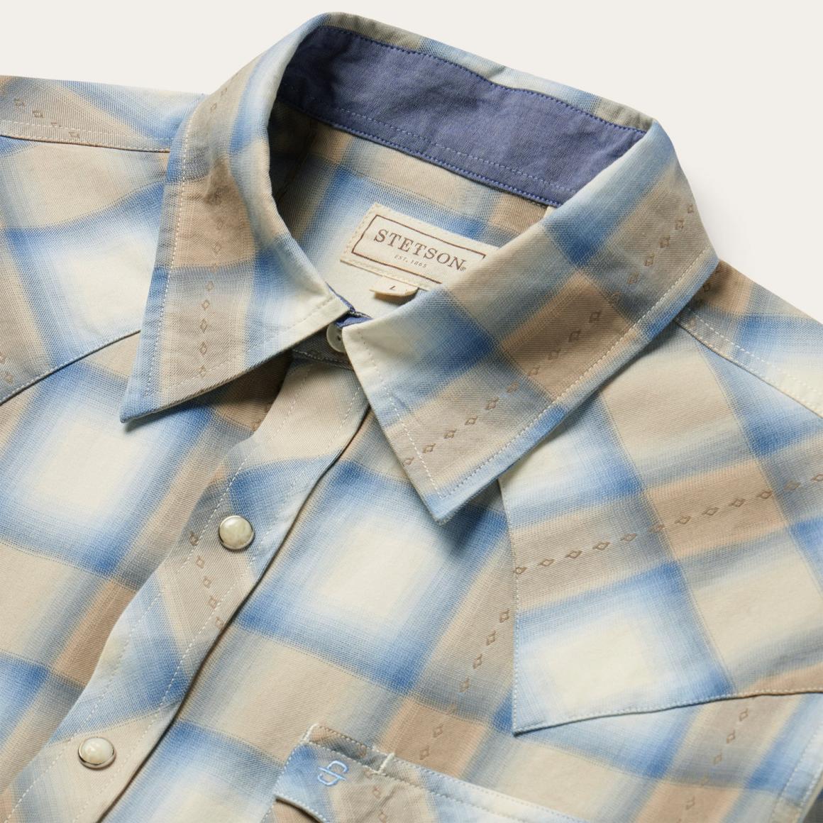 Sand Plaid Dobby Western Shirt Brown Men Stetson Modern Cut