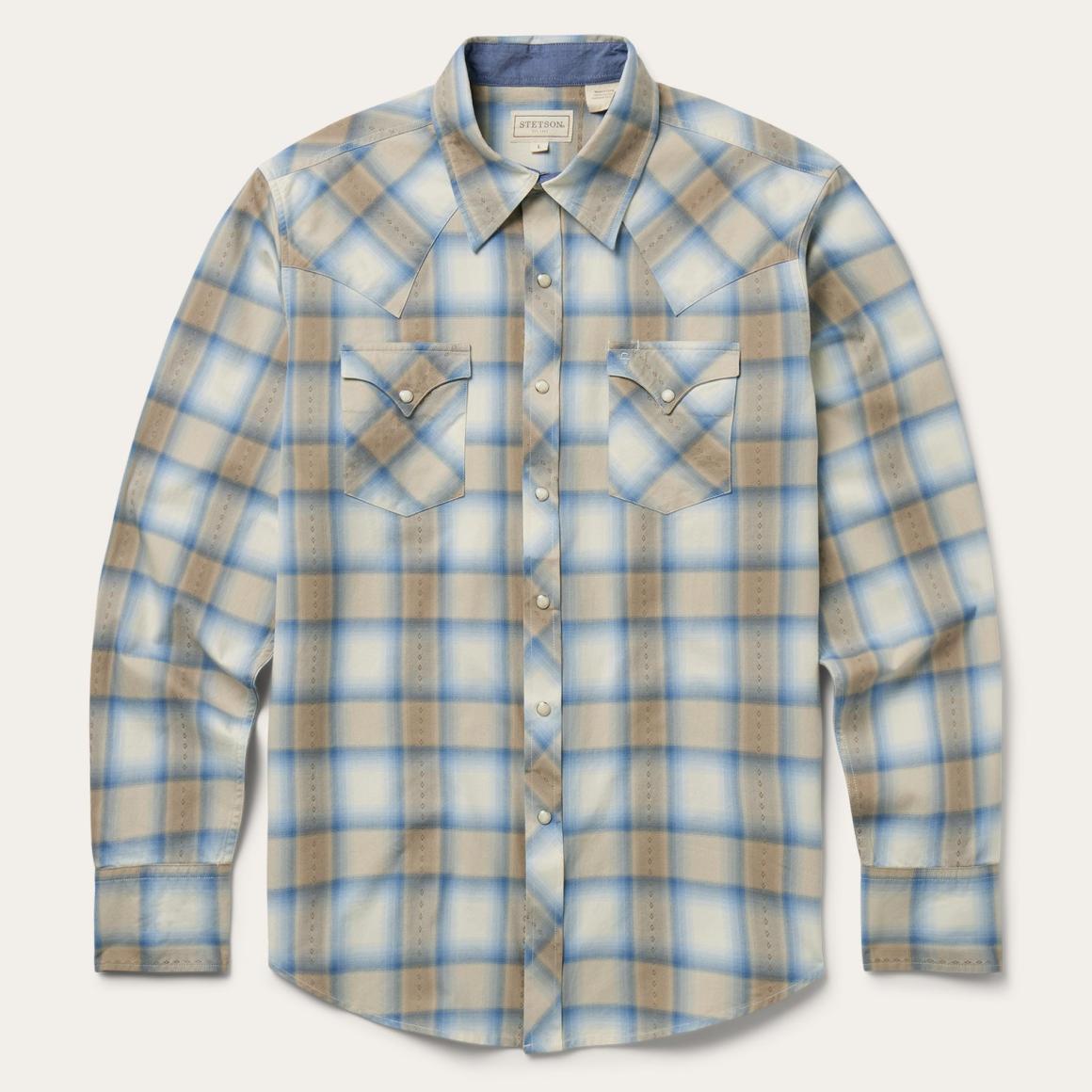 Sand Plaid Dobby Western Shirt Brown Men Stetson Western Shirts
