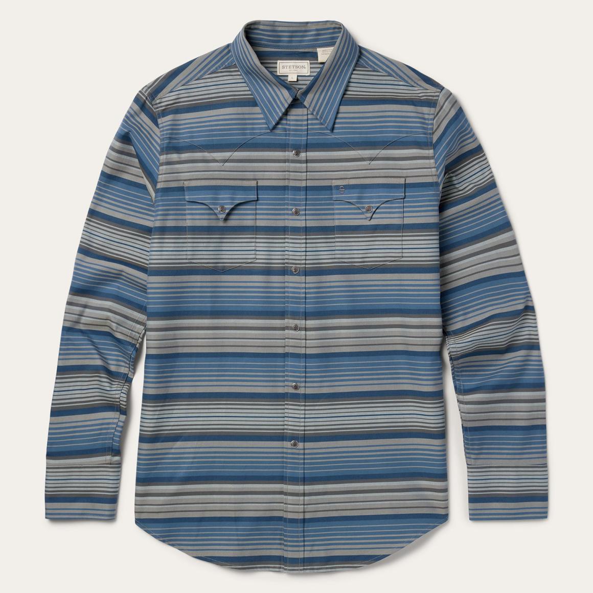 Serape Stripe Western Shirt Blue Men Stetson Western Shirts