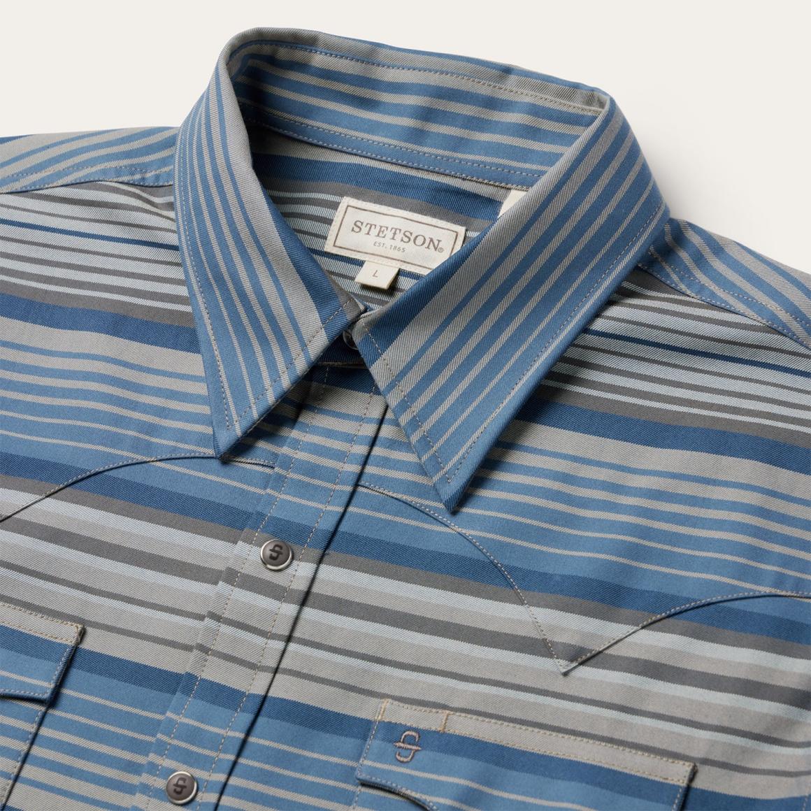 Serape Stripe Western Shirt Blue Men Stetson Western Shirts
