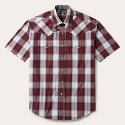 Shadow Plaid Short Sleeve Western Shirt Wine Men Stetson Classic Cut