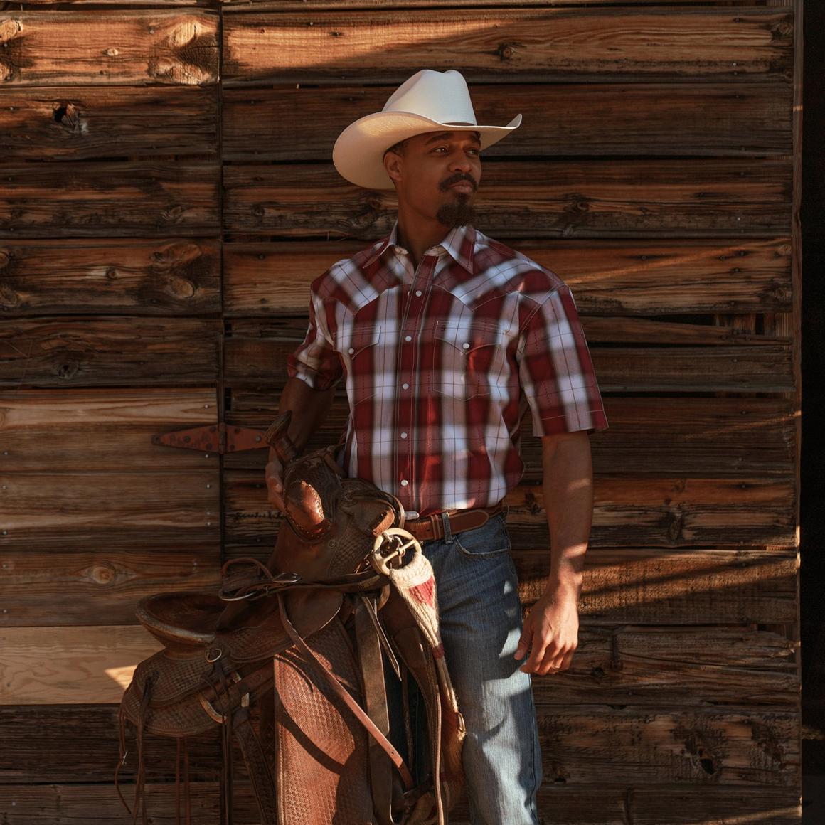 Shadow Plaid Short Sleeve Western Shirt Wine Men Stetson Classic Cut
