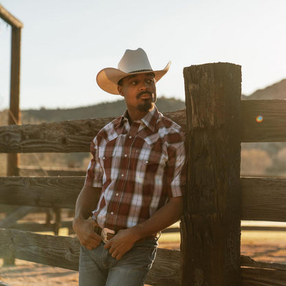 Shadow Plaid Short Sleeve Western Shirt Wine Men Stetson Classic Cut