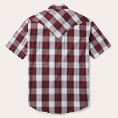 Shadow Plaid Short Sleeve Western Shirt Wine Men Stetson Classic Cut