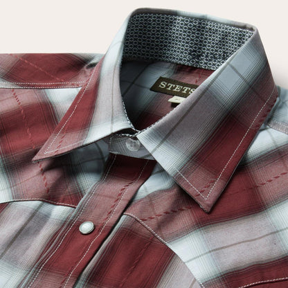 Shadow Plaid Short Sleeve Western Shirt Wine Men Stetson Classic Cut