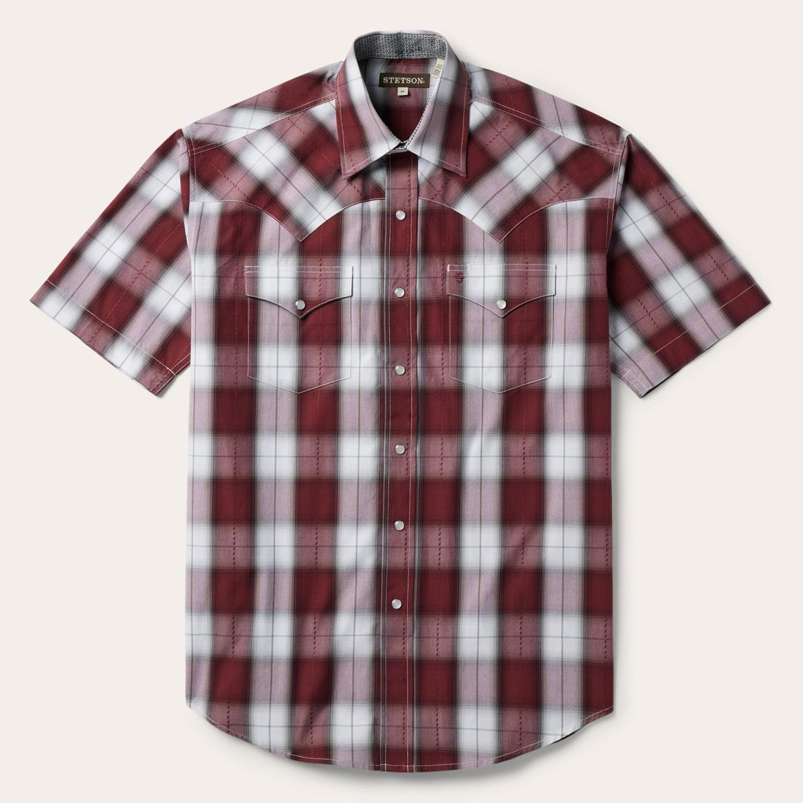 Shadow Plaid Short Sleeve Western Shirt Wine Men Stetson Western Shirts