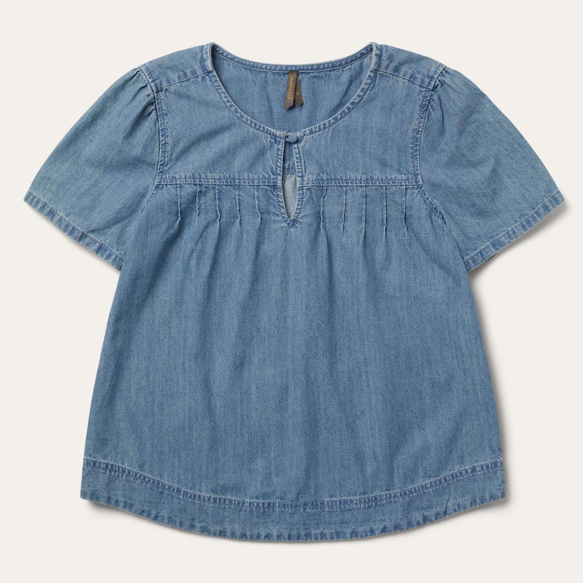 Short-Sleeved Denim Blouse Blue Women Stetson Blouses