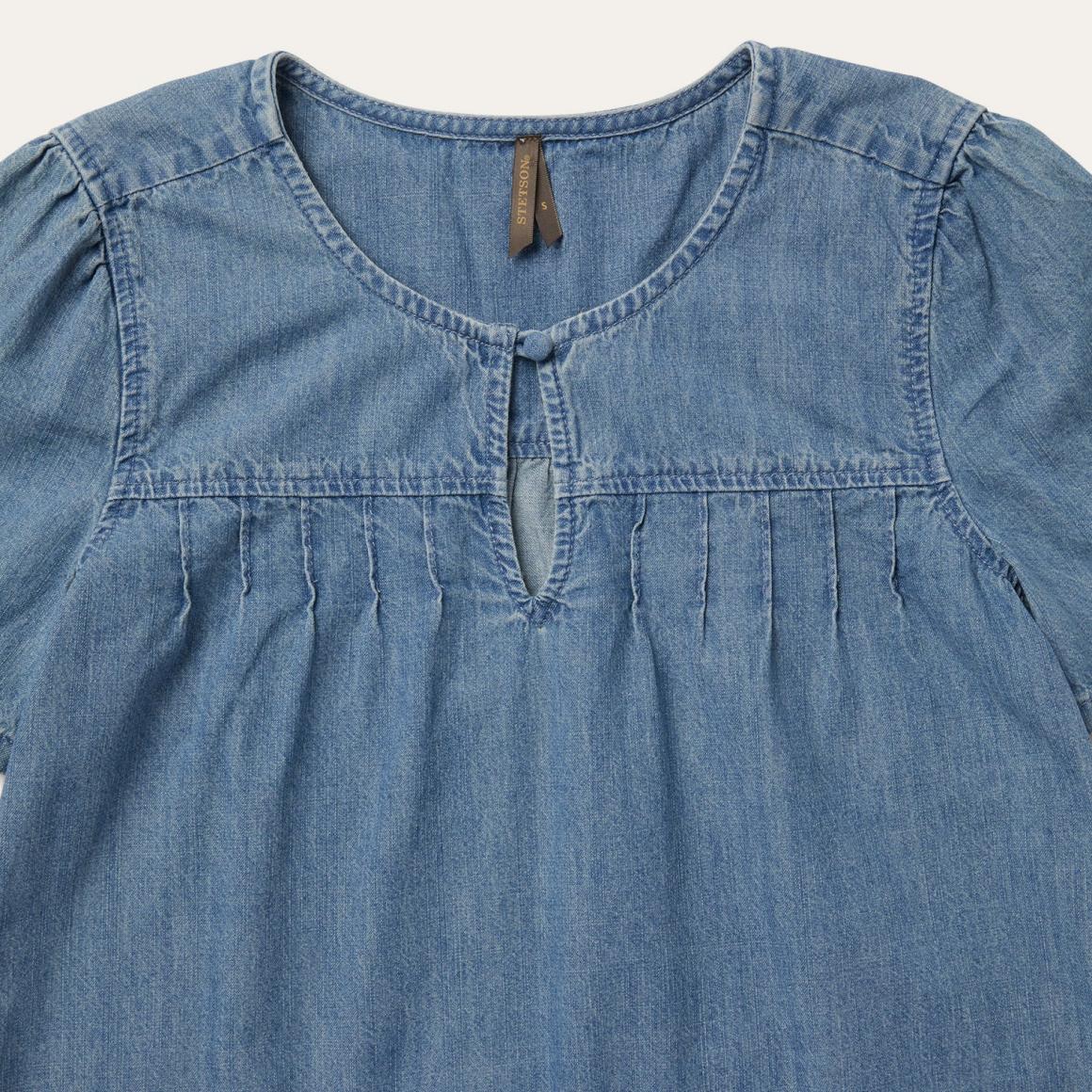 Short-Sleeved Denim Blouse Blue Women Stetson Blouses