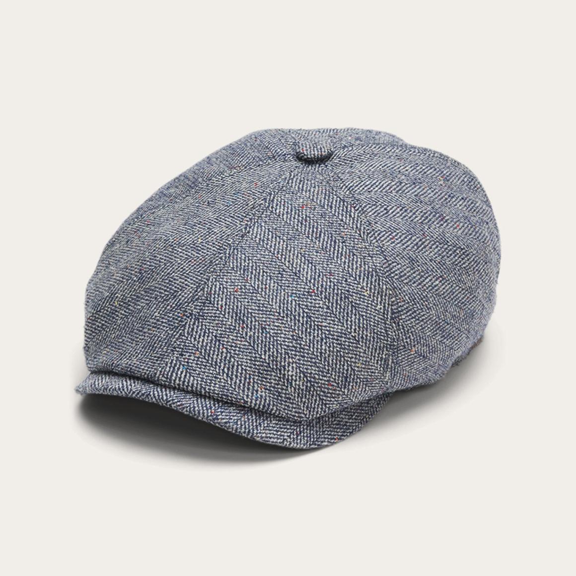 Silk Six-Panel Cap Blue Herringbone Men/Women Stetson Caps & Truckers