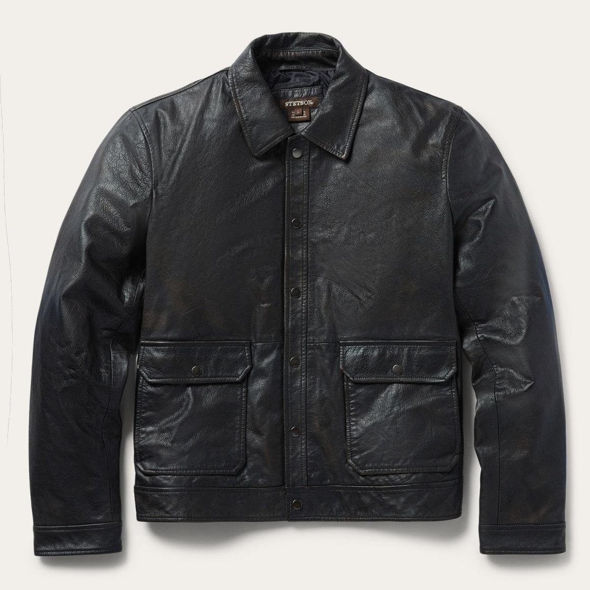 Snap Front Leather Jacket Brown Men Stetson Jackets