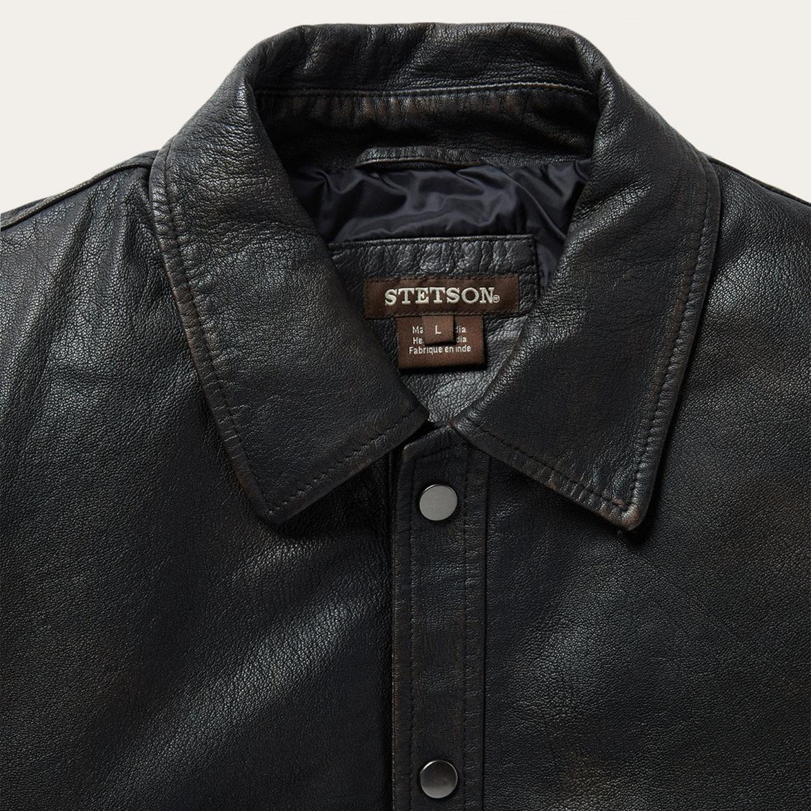 Snap Front Leather Jacket Brown Men Stetson Jackets