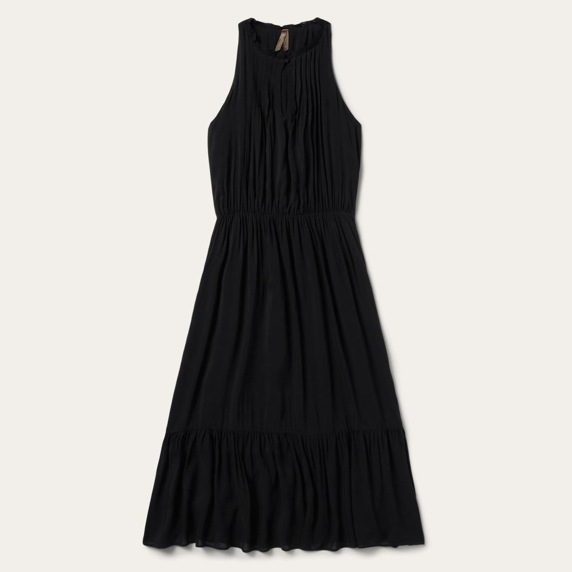 Solid Rayon Sleeveless Prairie Dress Black Women Stetson Midi
