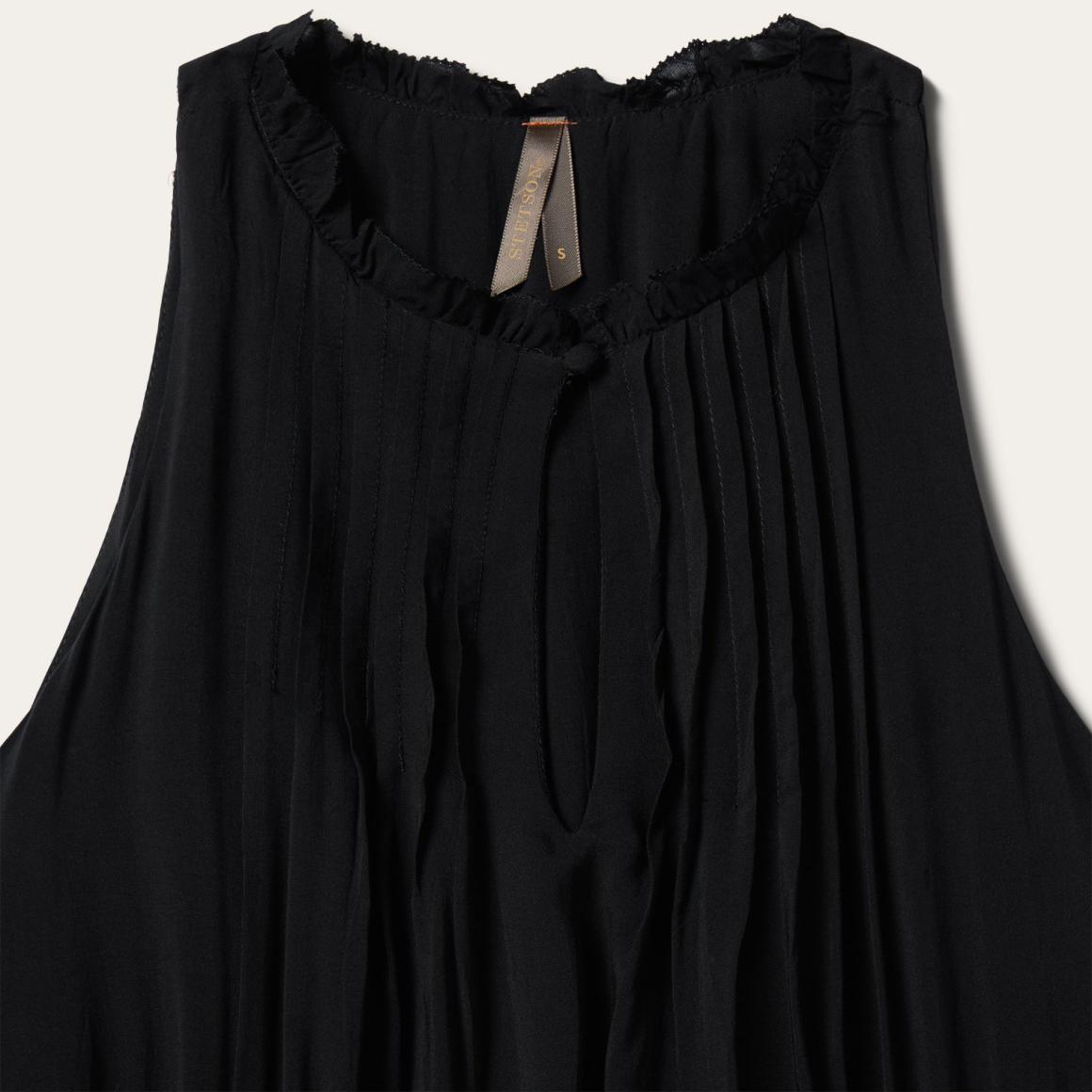 Solid Rayon Sleeveless Prairie Dress Black Women Stetson Midi