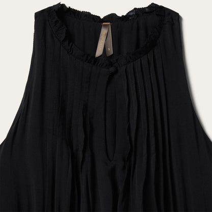 Solid Rayon Sleeveless Prairie Dress Black Women Stetson Midi