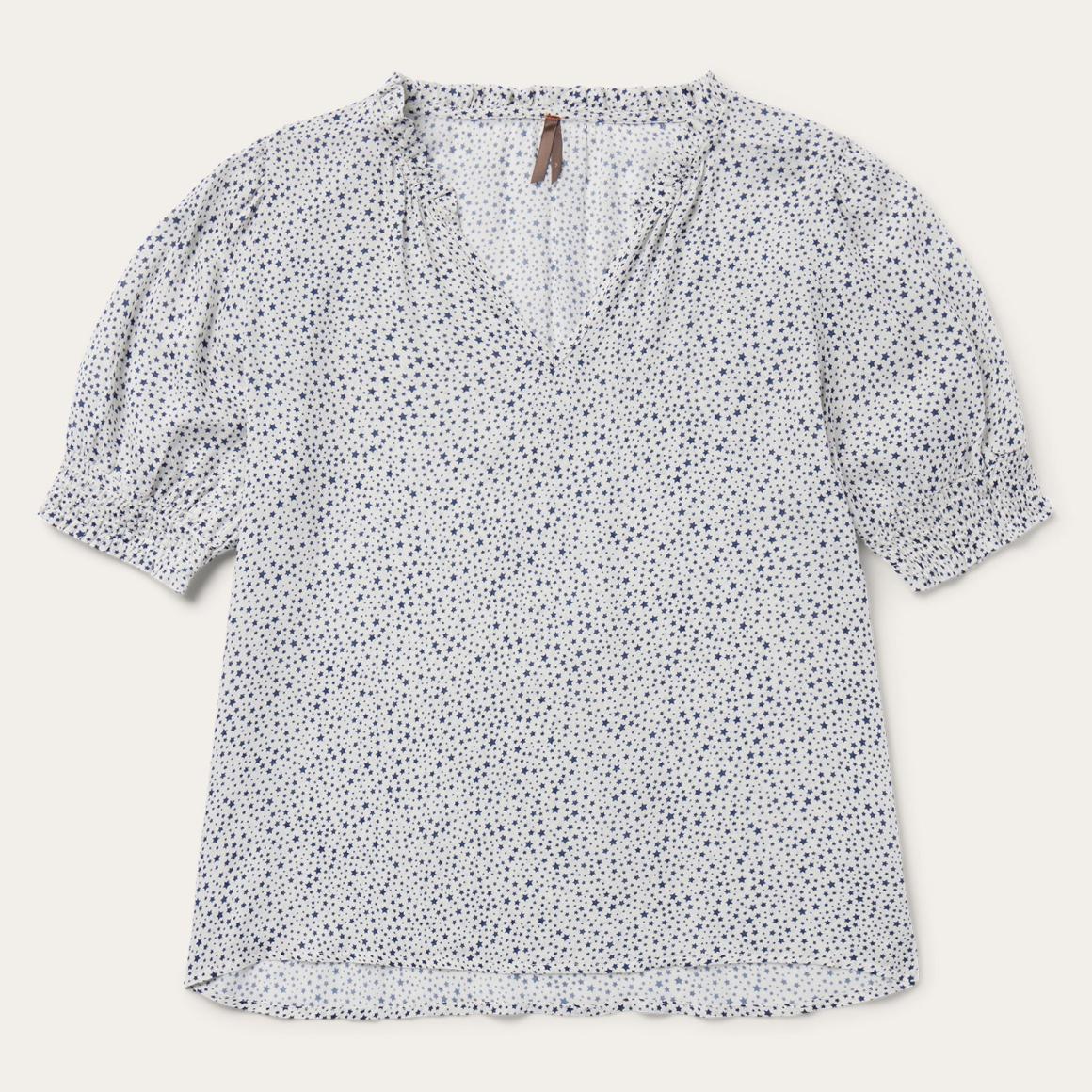 Stars Print Peasant Blouse White Women Stetson Blouses