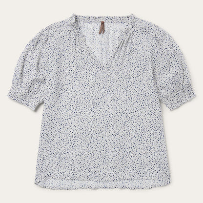 Stars Print Peasant Blouse White Women Stetson Blouses