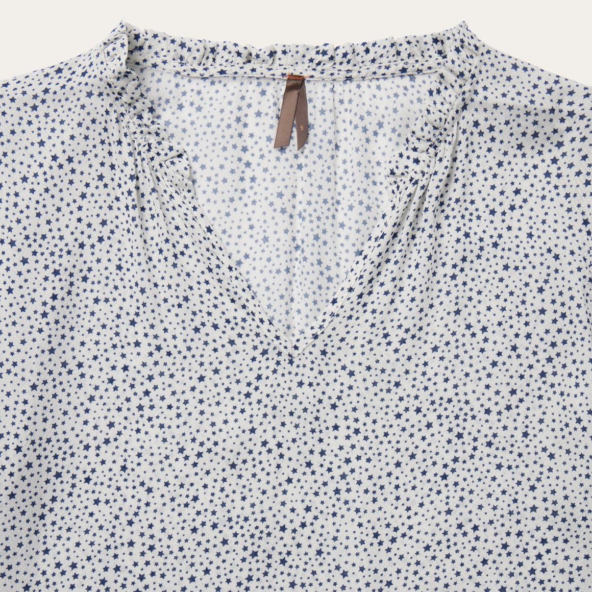 Stars Print Peasant Blouse White Women Stetson Blouses