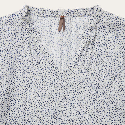 Stars Print Peasant Blouse White Women Stetson Blouses