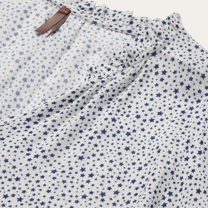 Stars Print Peasant Blouse White Women Stetson Blouses