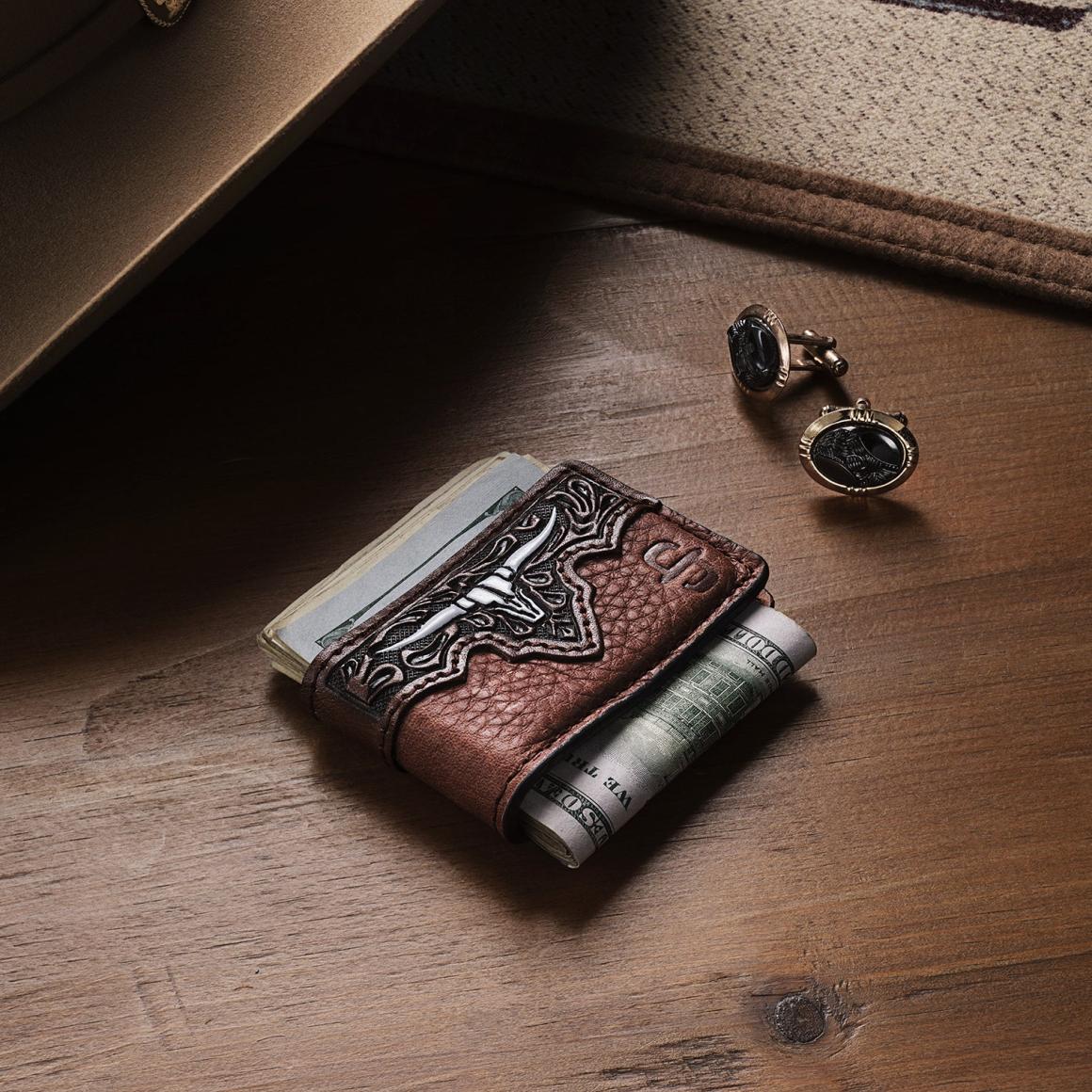 Steer Head Money Clip Brown Men Stetson Wallets