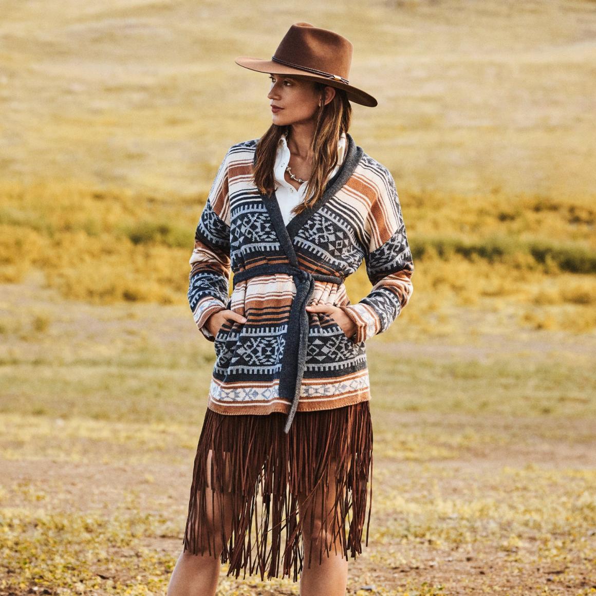 Suede Fringed Skirt Brown Women Stetson Skirts & Shorts