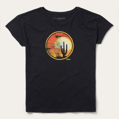 Sunset Saguaro Graphic Tee Black Women Stetson Tees