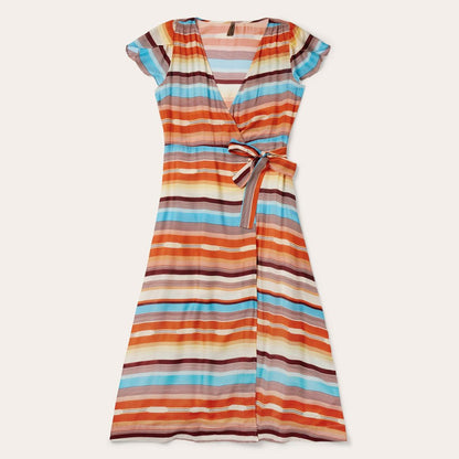 Sunset Serape Print Rayon Herringbone Wrap Front Dress Multi Women Stetson Midi