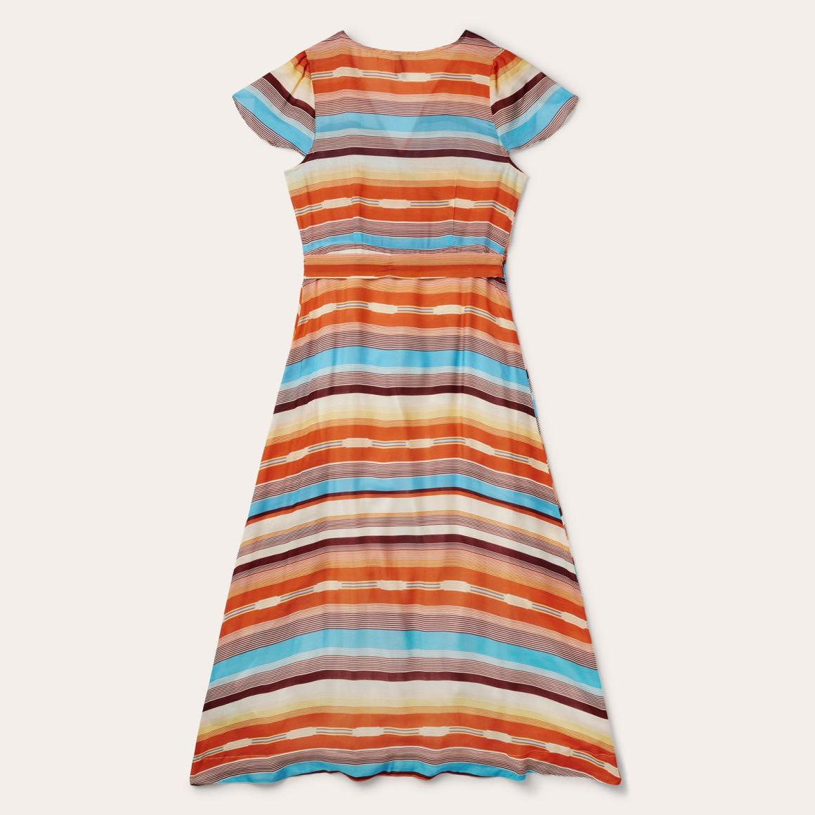Sunset Serape Print Rayon Herringbone Wrap Front Dress Multi Women Stetson Midi