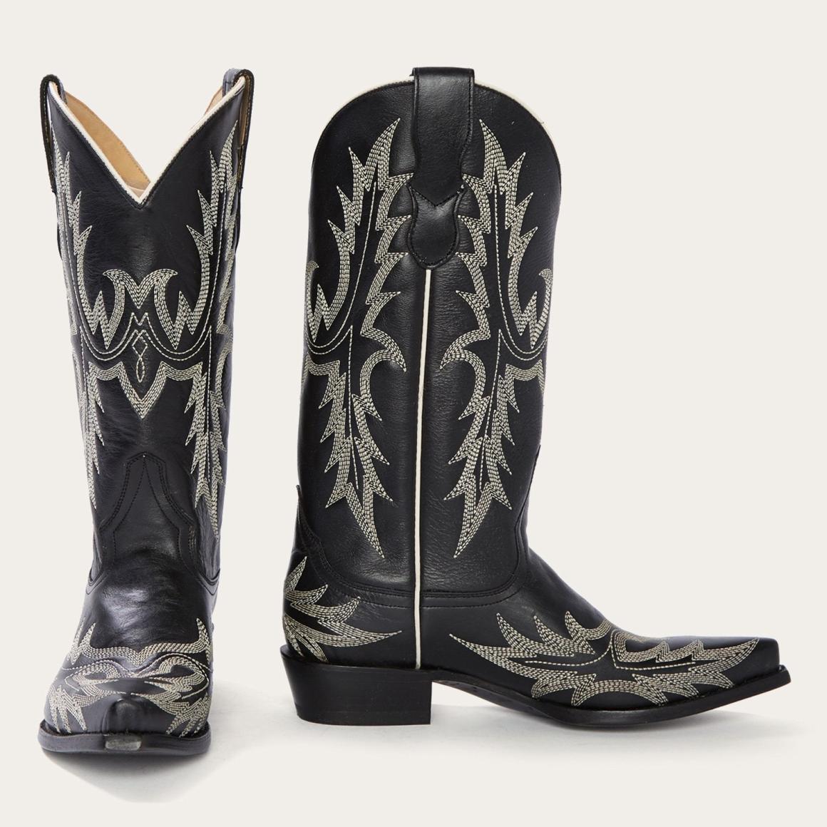 Tina Black & White Flame Embroidered Cowboy Boot Black Women Stetson Western