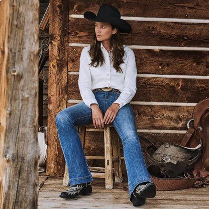 Tina Black & White Flame Embroidered Cowboy Boot Black Women Stetson Western
