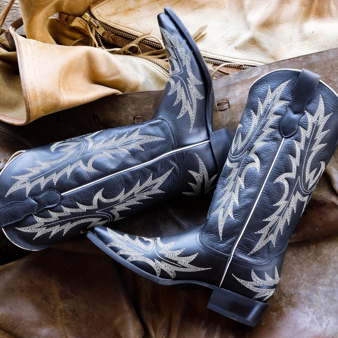 Tina Black & White Flame Embroidered Cowboy Boot Black Women Stetson Western