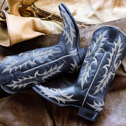 Tina Black & White Flame Embroidered Cowboy Boot Black Women Stetson Western