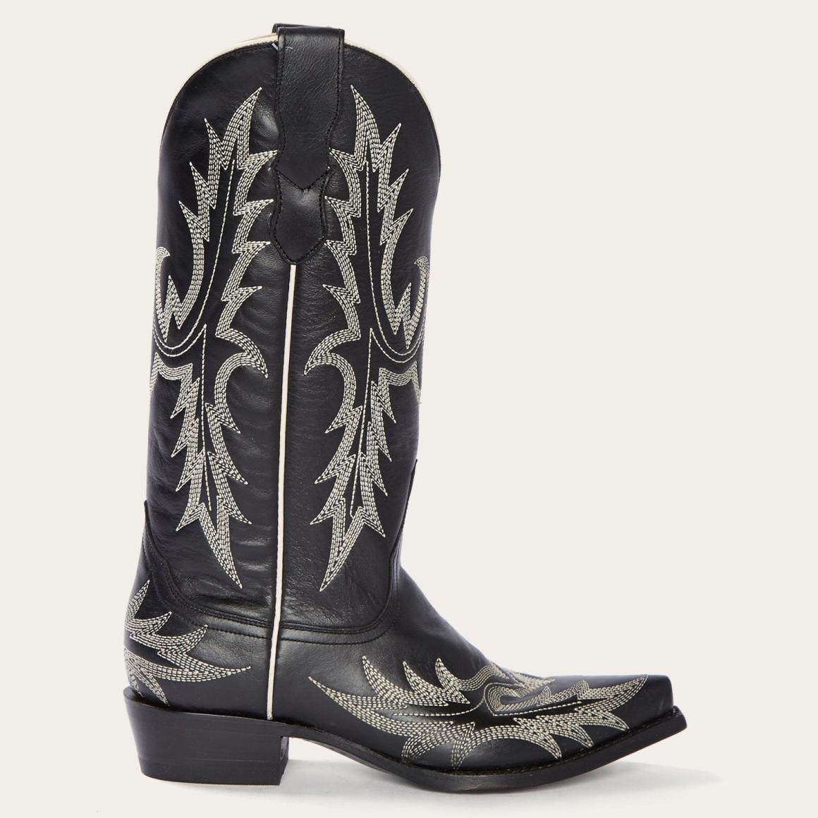 Tina Black & White Flame Embroidered Cowboy Boot Black Women Stetson Western