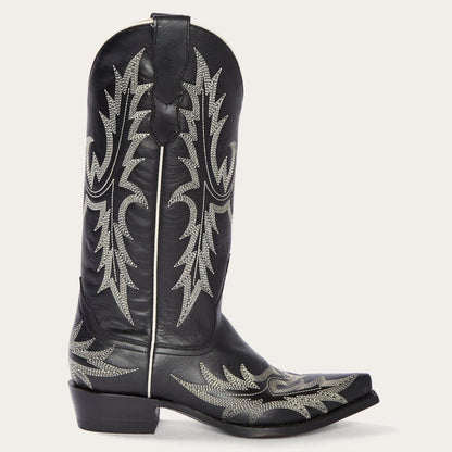 Tina Black & White Flame Embroidered Cowboy Boot Black Women Stetson Western