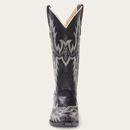Tina Black & White Flame Embroidered Cowboy Boot Black Women Stetson Western
