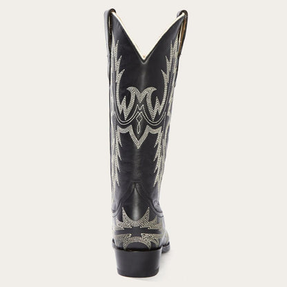 Tina Black & White Flame Embroidered Cowboy Boot Black Women Stetson Western