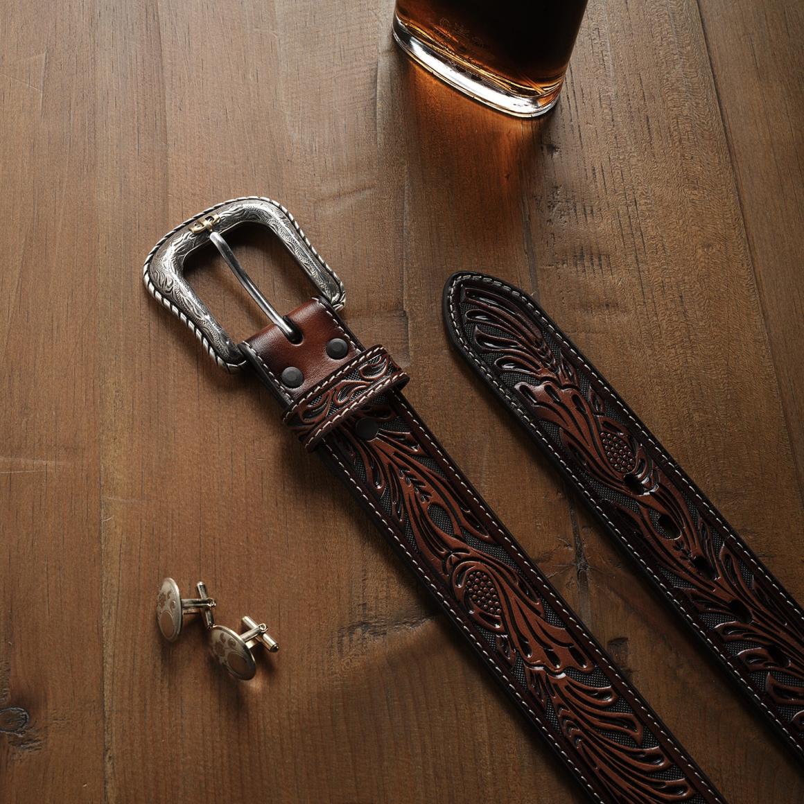 Tooled Belt Dark Brown Men Stetson Belts