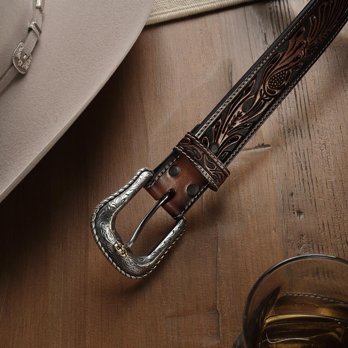 Tooled Belt Dark Brown Men Stetson Belts