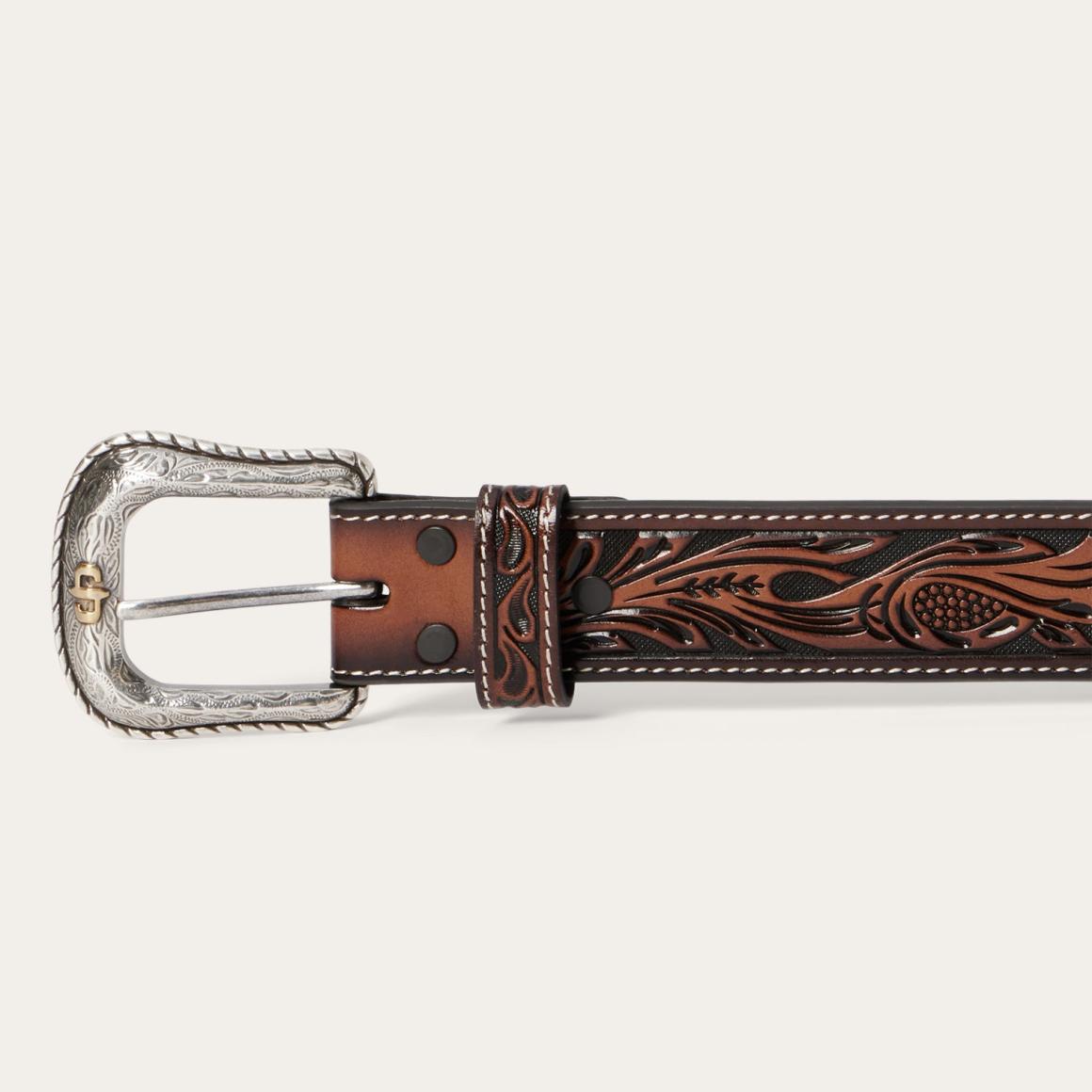 Tooled Belt Dark Brown Men Stetson Belts