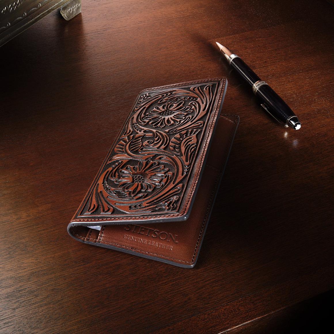 Tooled Checkbook Brown Men Stetson Wallets