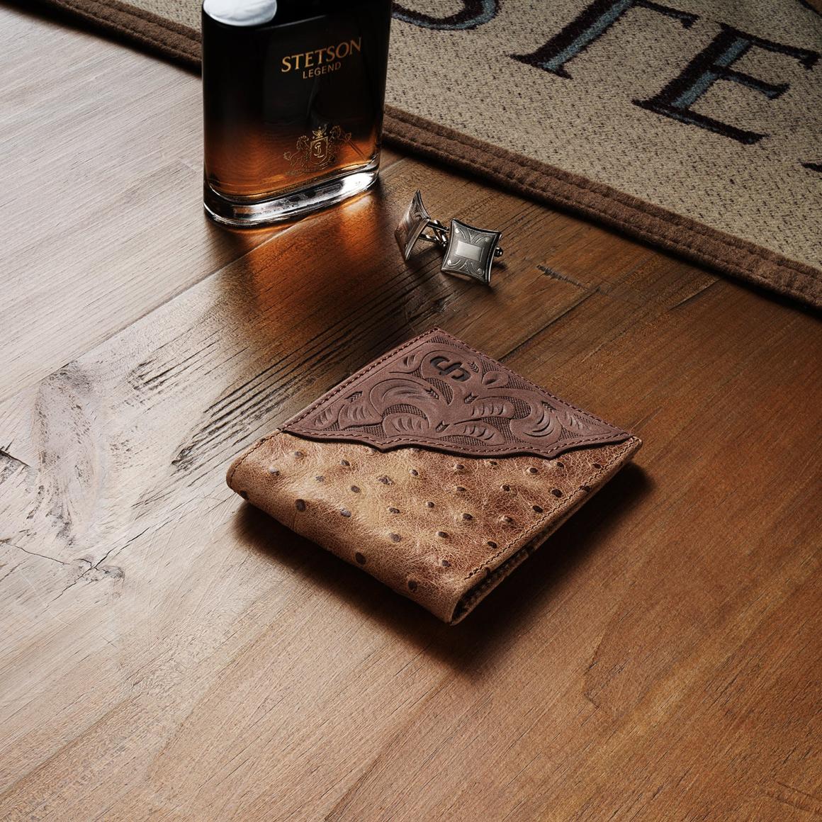 Tooled Embossed Croco Bi-Fold Wallet Brown / California Nut Men Stetson Wallets