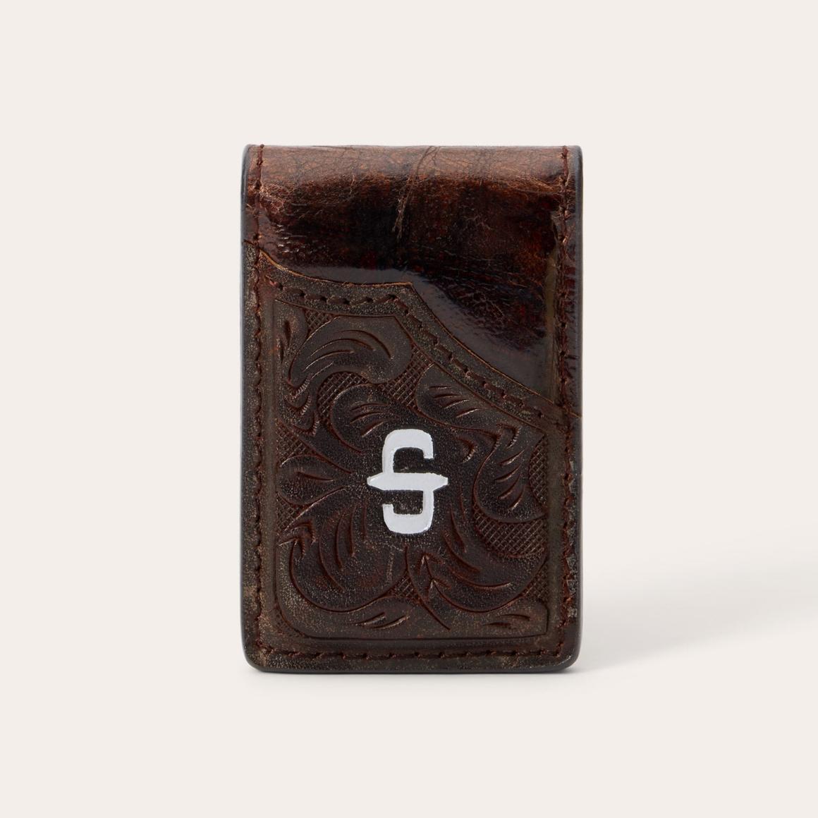 Tooled Embossed Croco Money Clip Brown Men Stetson Wallets