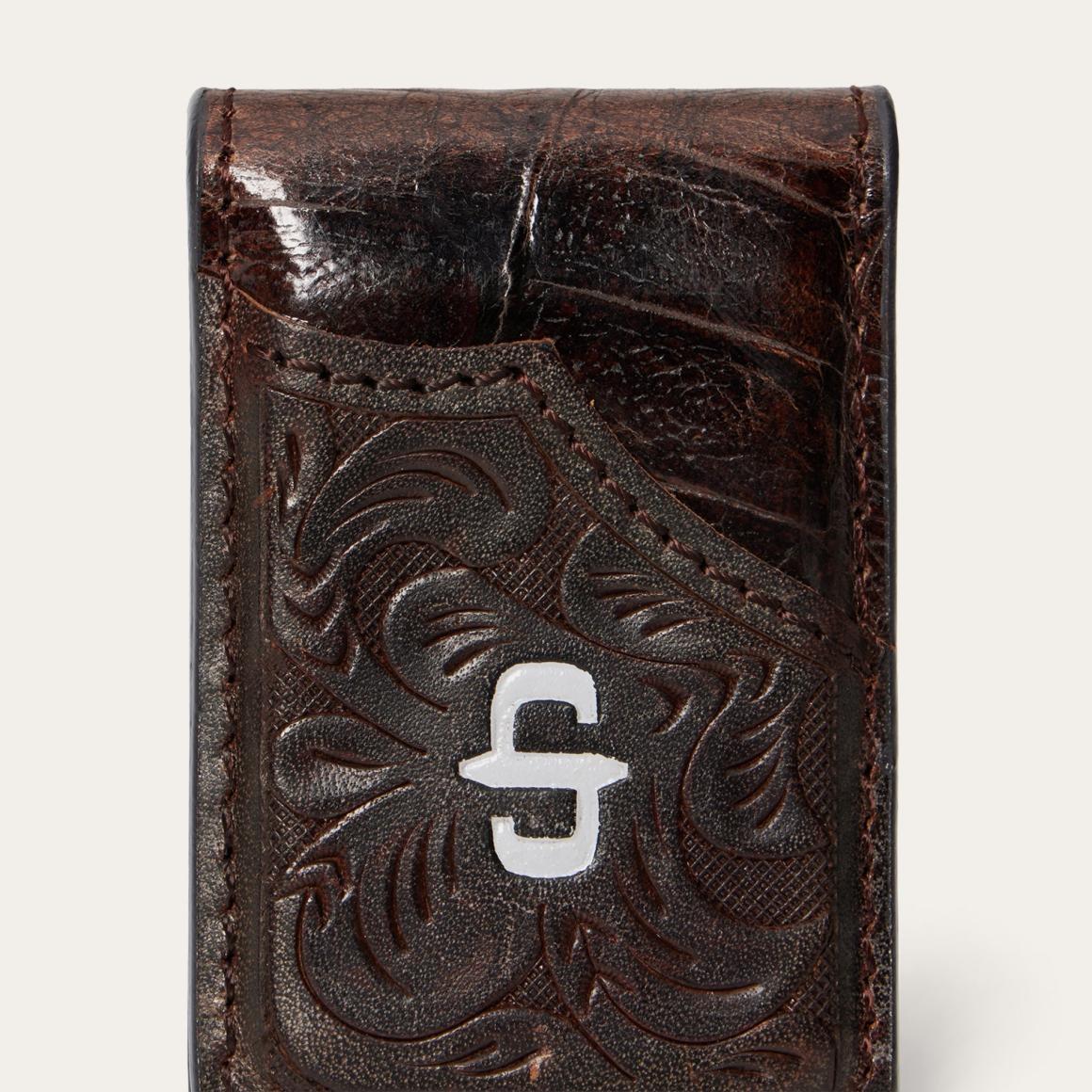 Tooled Embossed Croco Money Clip Brown Men Stetson Wallets