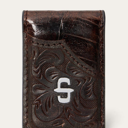 Tooled Embossed Croco Money Clip Brown Men Stetson Wallets