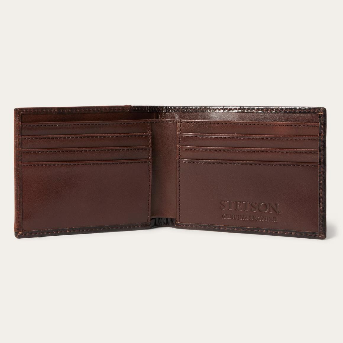 Tooled Embossed Ostrich Bi-Fold Wallet Brown Men Stetson Wallets