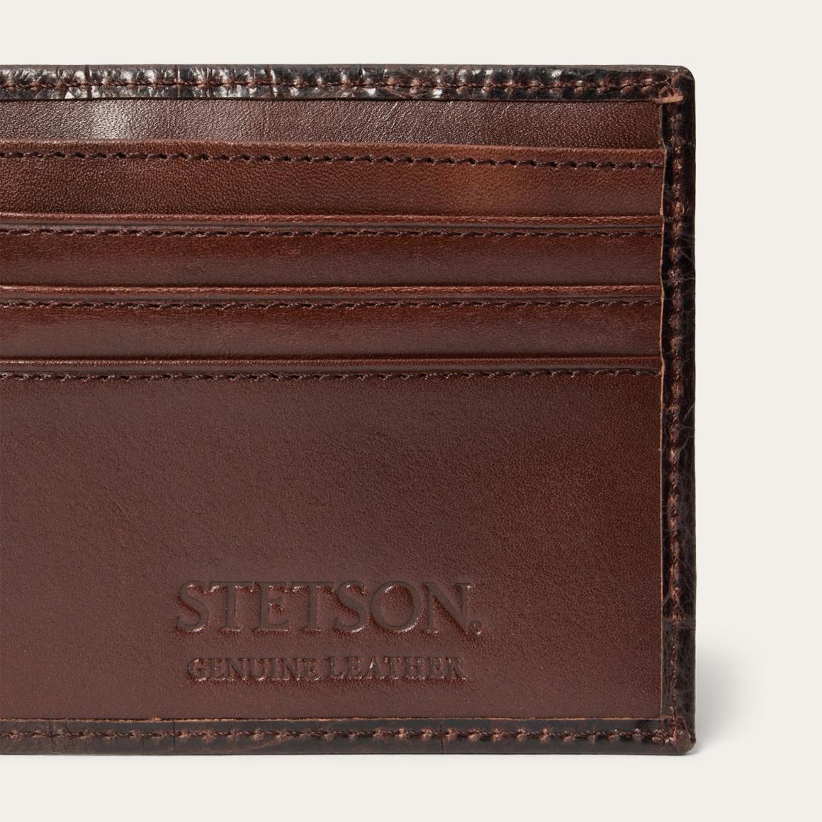 Tooled Embossed Ostrich Bi-Fold Wallet Brown Men Stetson Wallets