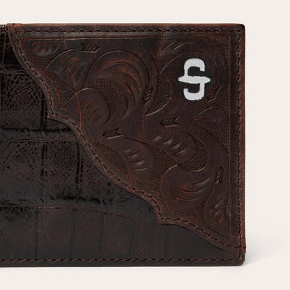 Tooled Embossed Ostrich Bi-Fold Wallet Brown Men Stetson Wallets
