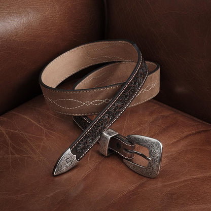 Tooled Tapered Belt Brown/sand Men Stetson Belts