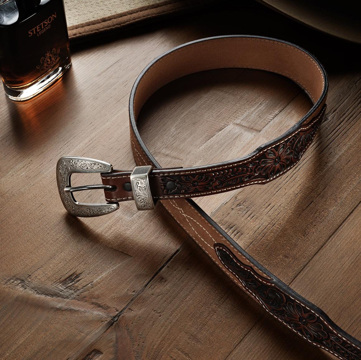 Tooled Tapered Belt Brown/sand Men Stetson Belts