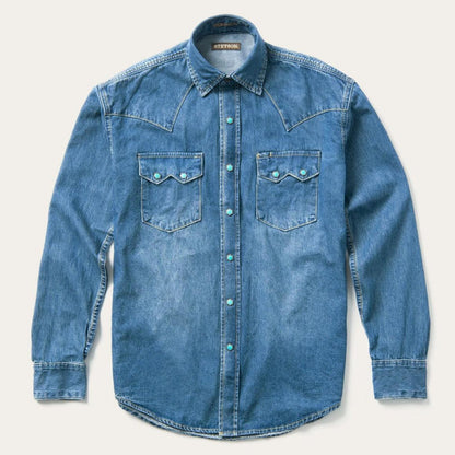 Turquoise Snap Western Denim Shirt Blue Men Stetson Western Shirts
